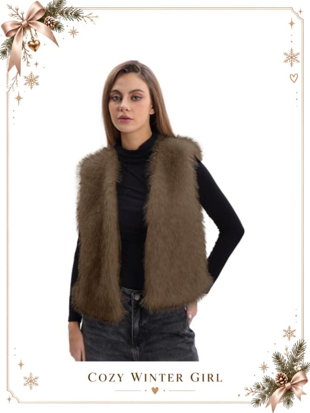 Faux Fur Vest Sleeveless Cropped Winter Coat Open Front Shaggy Fleece